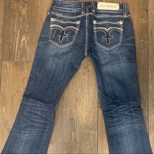 Rock Revival denim jeans inseam is 33 inches long